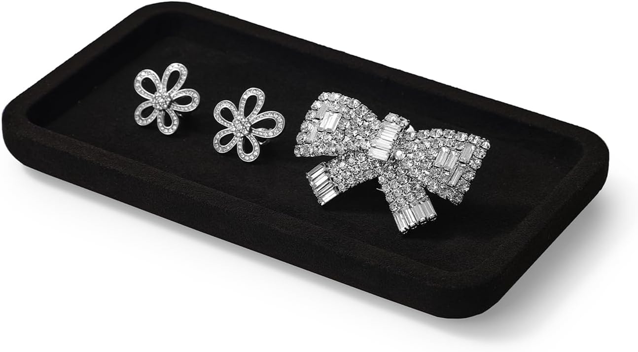 Microfiber Jewelry Display Flat Tray for Rings Earrings Necklace Bracelet, Jewelry Photograph Display Catchall Organizer Tray Dish(S,Black)