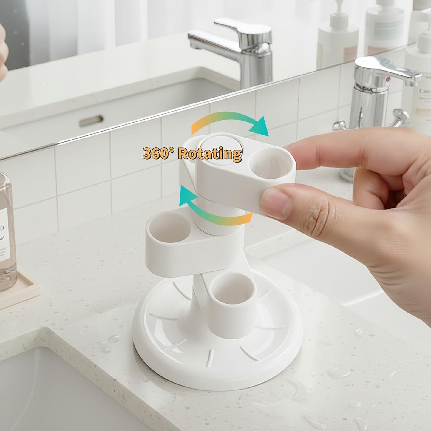 2-Pack 360° Rotating Toothbrush Organizer with Non-Slip Base, Bathroom Countertop Holder for Razors, Makeup Brushes and Toothbrush Storage, Compact Space-Saving Stand White
