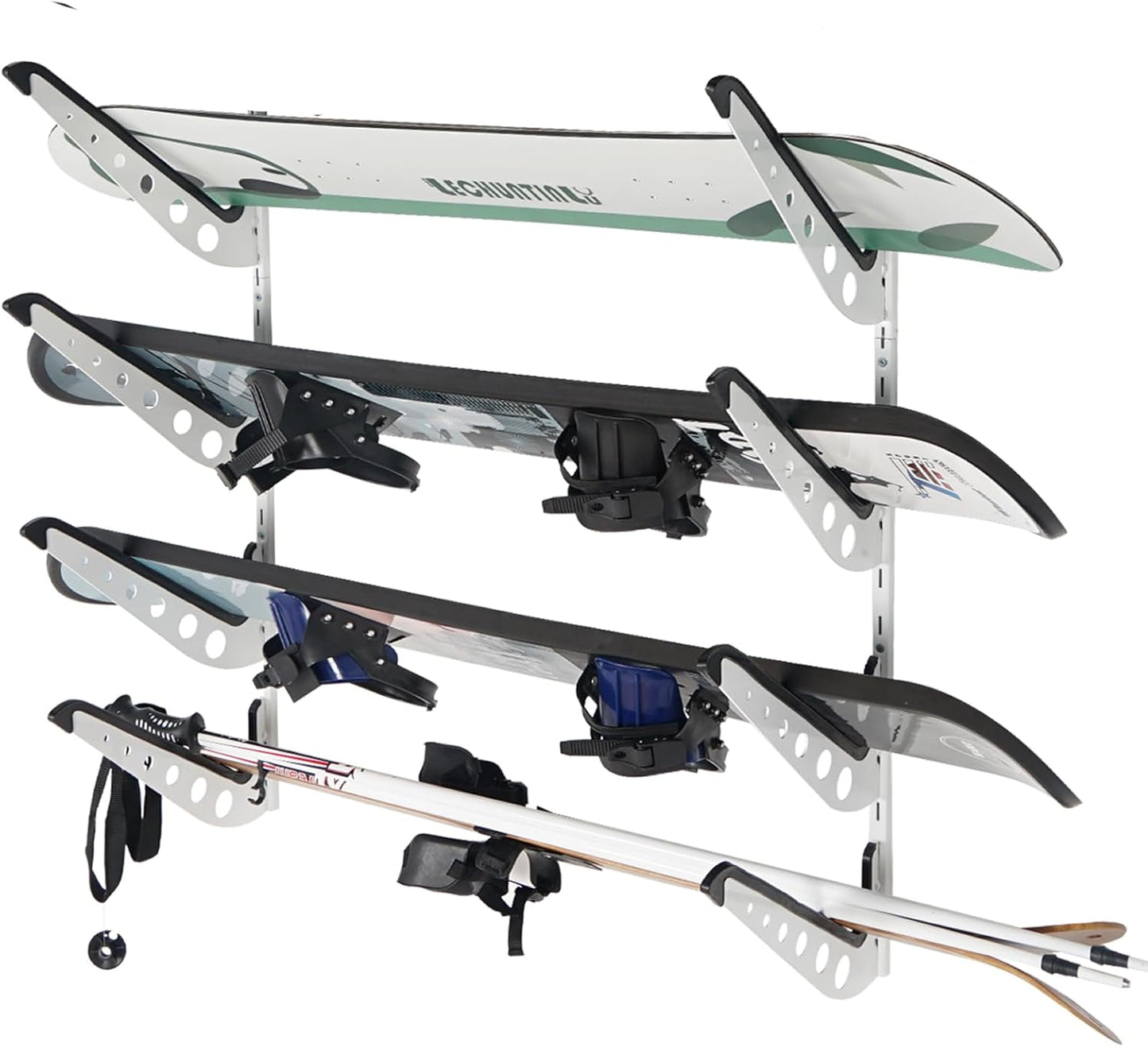 Snowboard Wall Racks, Adjustable Storage Rack for Ski, Surfboard, Wakeboard, Snowboard Wall Mount Display, White/Black