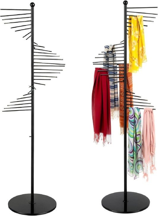 Spiral Scarf Display Stand, Freestanding Hijab Organizer with Multiple Rods, Metal Scarf Rack for Clothing Store Home, Black