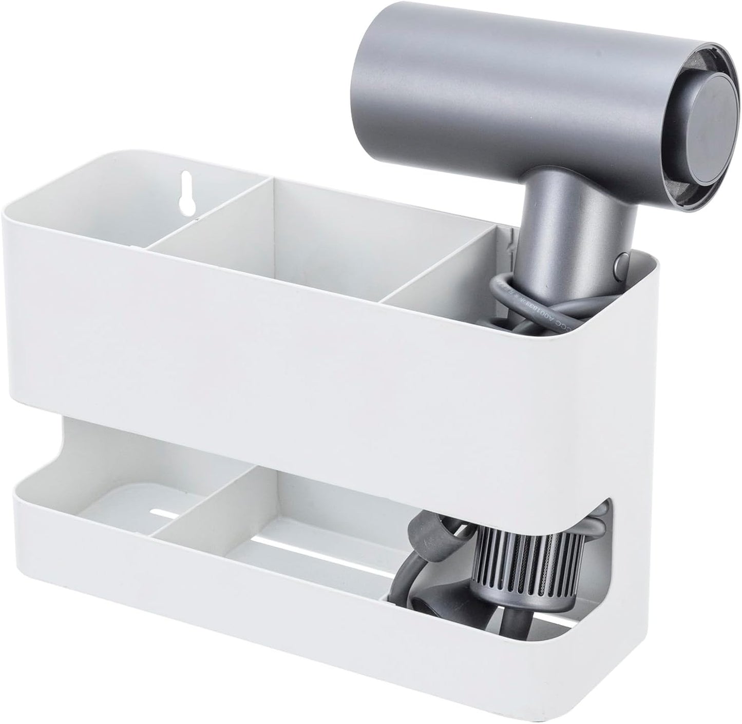 MyGift Modern Wall Mounted White Metal Hair Styling Tools and Accessories Heat Resistant Holder with 3 Slots, Salon Hot Tool Organizer Rack for Blow Dryer Straightener Curling Iron