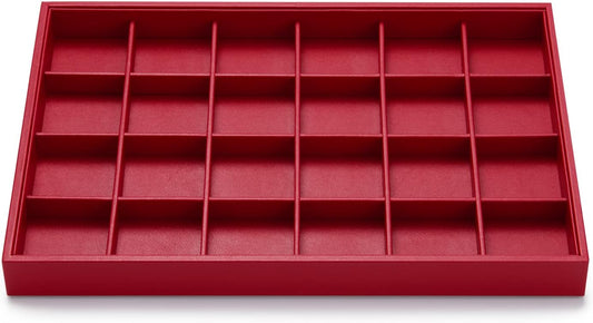Oirlv Gorgeous Red Leather 24 Gird Jewelry Tray Stackable Jewelry Drawer Organizer Rings Earrings Organizer Storage