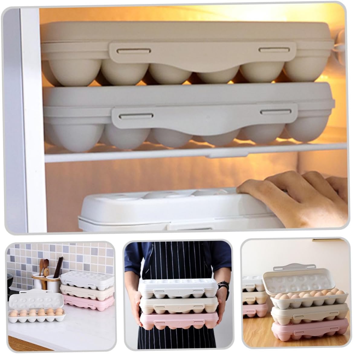 Angoily 2pcs Egg Organizer Container for Refrigerator with Lid Stackable Plastic Egg Holder Tray Large Capacity Slots Storage Box for Kitchen Fridge Space Saving