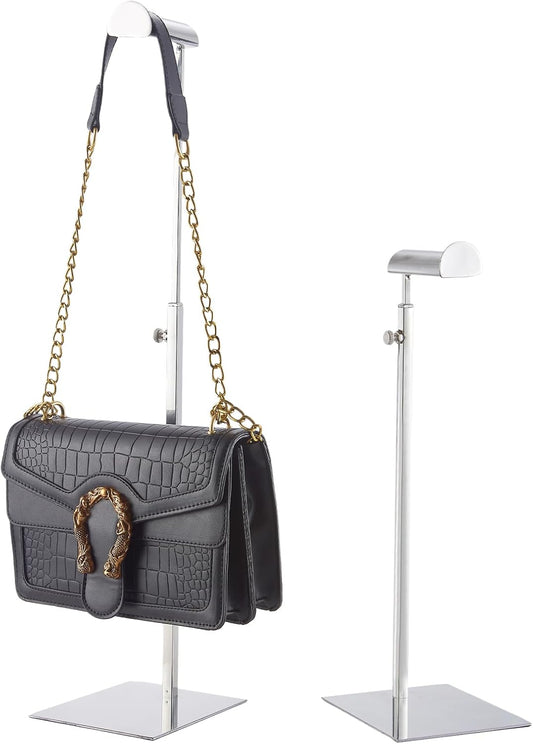 Purse Display Stand 2pack Solid Bag Display Rack Counter Purse Organizer Adjustable Height Stainless Steel Hangbag Display Stand… (Sliver)