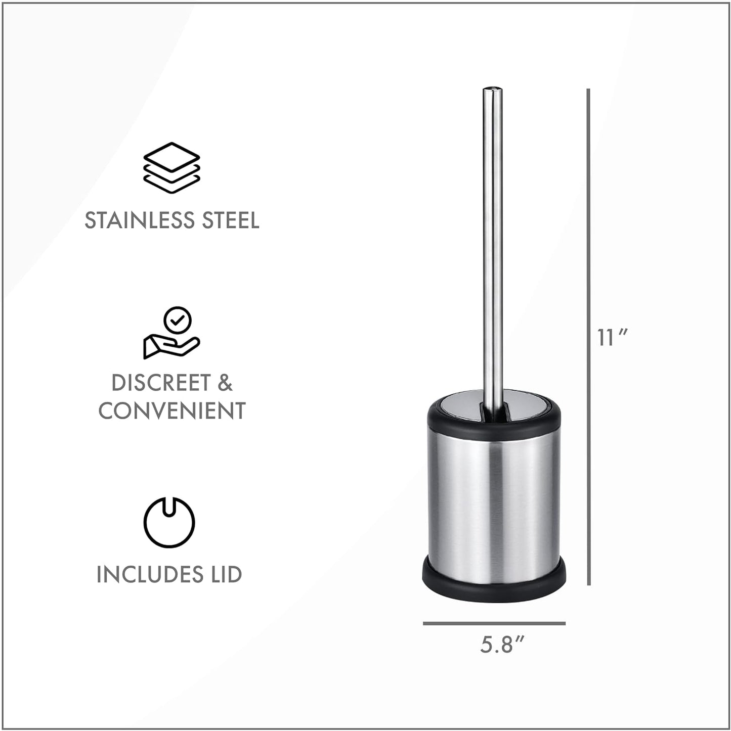 ToiletTree Products Toilet Brush with Lid - Sleek Toilet Bowl Brush and Holder - Toilet Scrubber Brush Set with Heavy-Weight Base - Lidded Toilet Bowl Cleaner Brush and Holder - Chrome