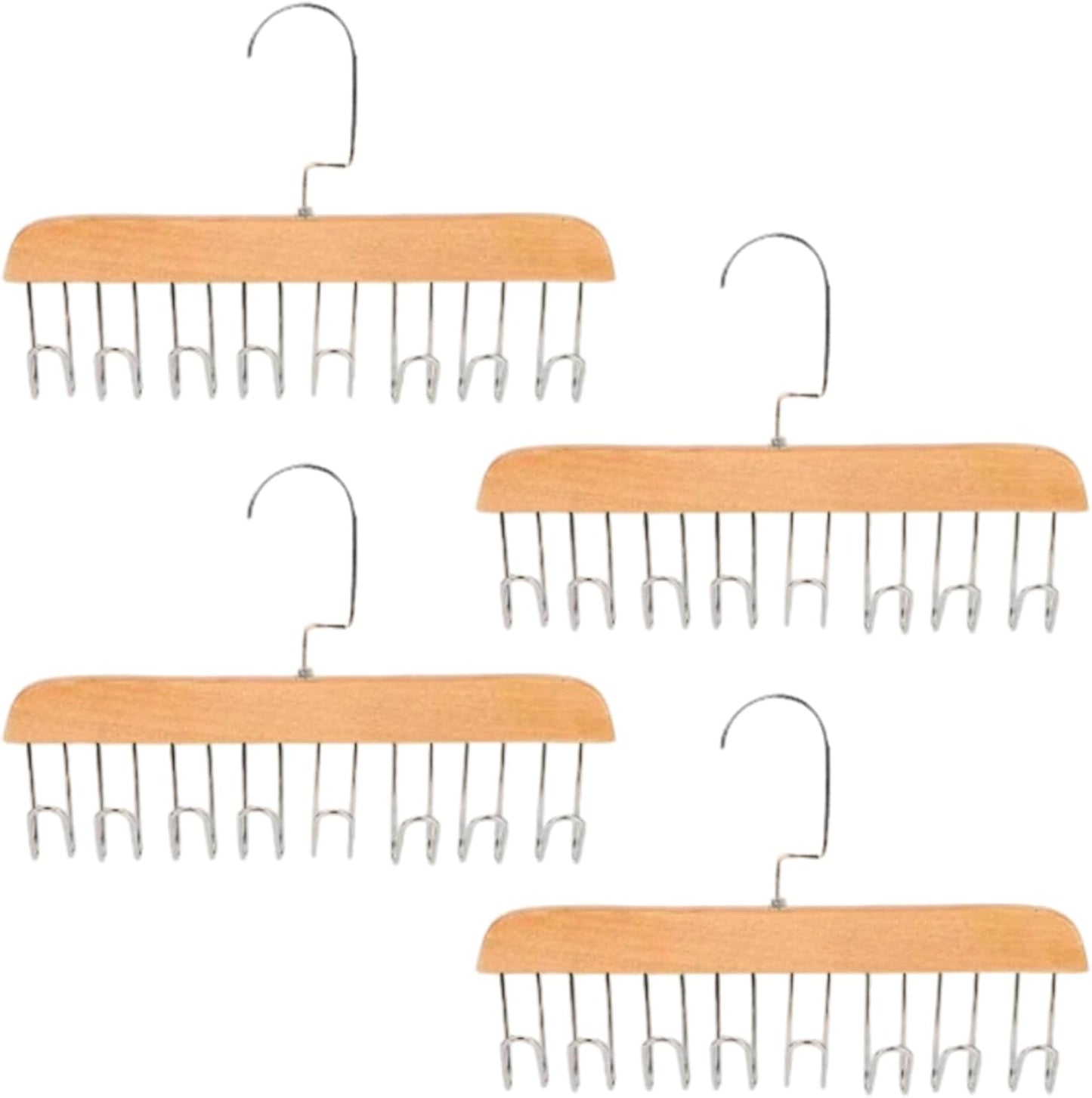 4PCS Belt Hanger for Closet with 8 Hooks Non-Slip Wooden Belt Hook Space-Saving for Ties, Scarves, Bras