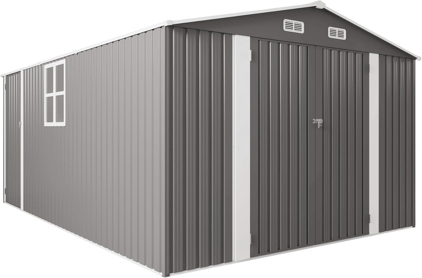 Metal Storage Shed, 10 X 14 FT Lockable Outdoor Tool Shed with Air Vent and Clear Windows, Galvanized Steel Garden Shed for Backyard, Patio, Garden, Bike Storage or Outdoor Use, Grey