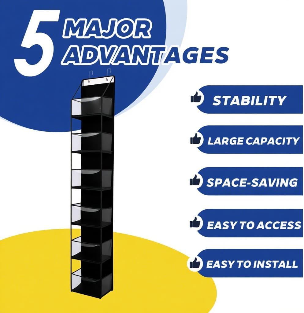 6-Tier Over The Door Hanging Organizer - Multi-Purpose Closet Storage Shelf for Bathroom, Bedroom, Nursery, Pantry(Black)