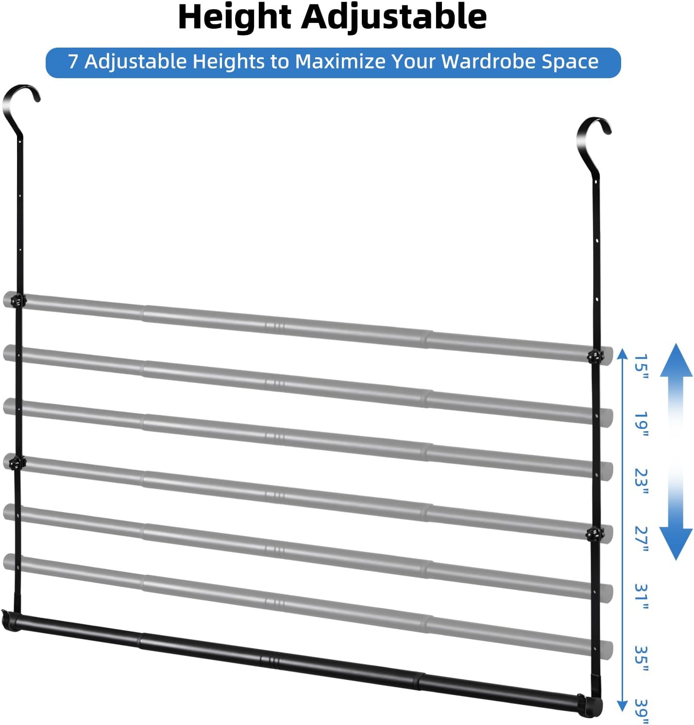 Hanging Closet Rods, Adjustable Height & Width Closets Bar Lower Extender for Hanging Clothes, Heavy Duty Hanging Bars for Clothing Storage and Organizer, Space-Saving & Expandable Double Closet Rod