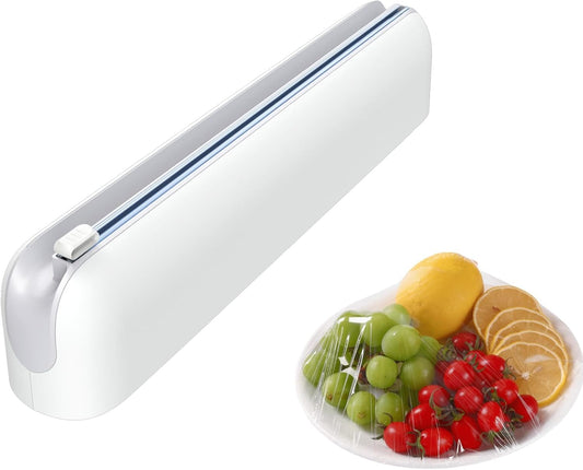 Aluminum Foil & Plastic Wrap Dispenser with Cutter - Easy One-Hand Operation, Space-Saving Kitchen Organizer for Worktops & Cabinets, Magnetic Cling Film Dispenser - Fits 12" Rolls, Gray