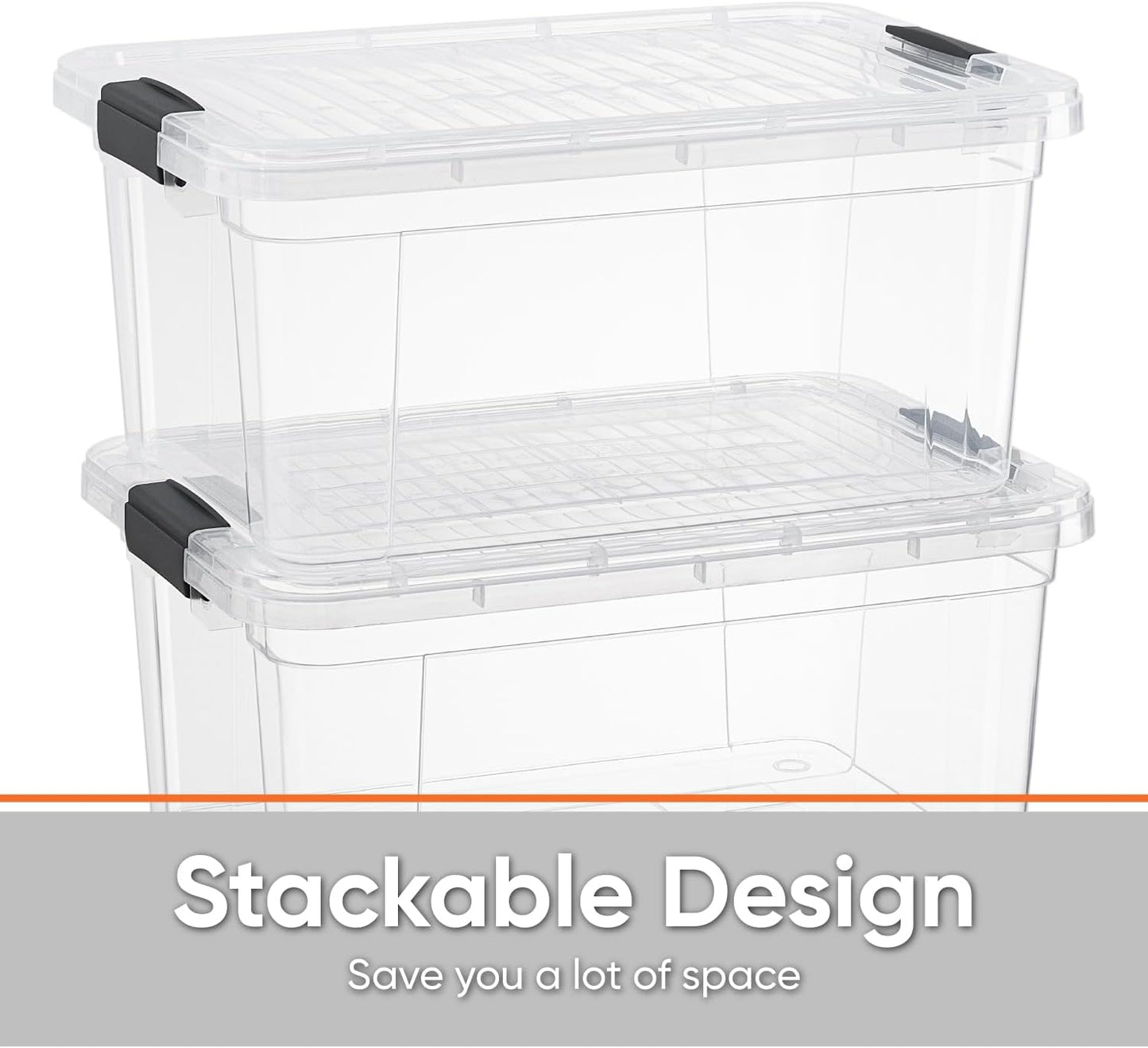 Superio Clear Storage Boxes with Lids, 21 Quart Plastic Container Bins for Organizing, Stackable Crates, BPA Free, Non Toxic, Odor Free, Organizers for Home, Office and Dorm, 8 Pack