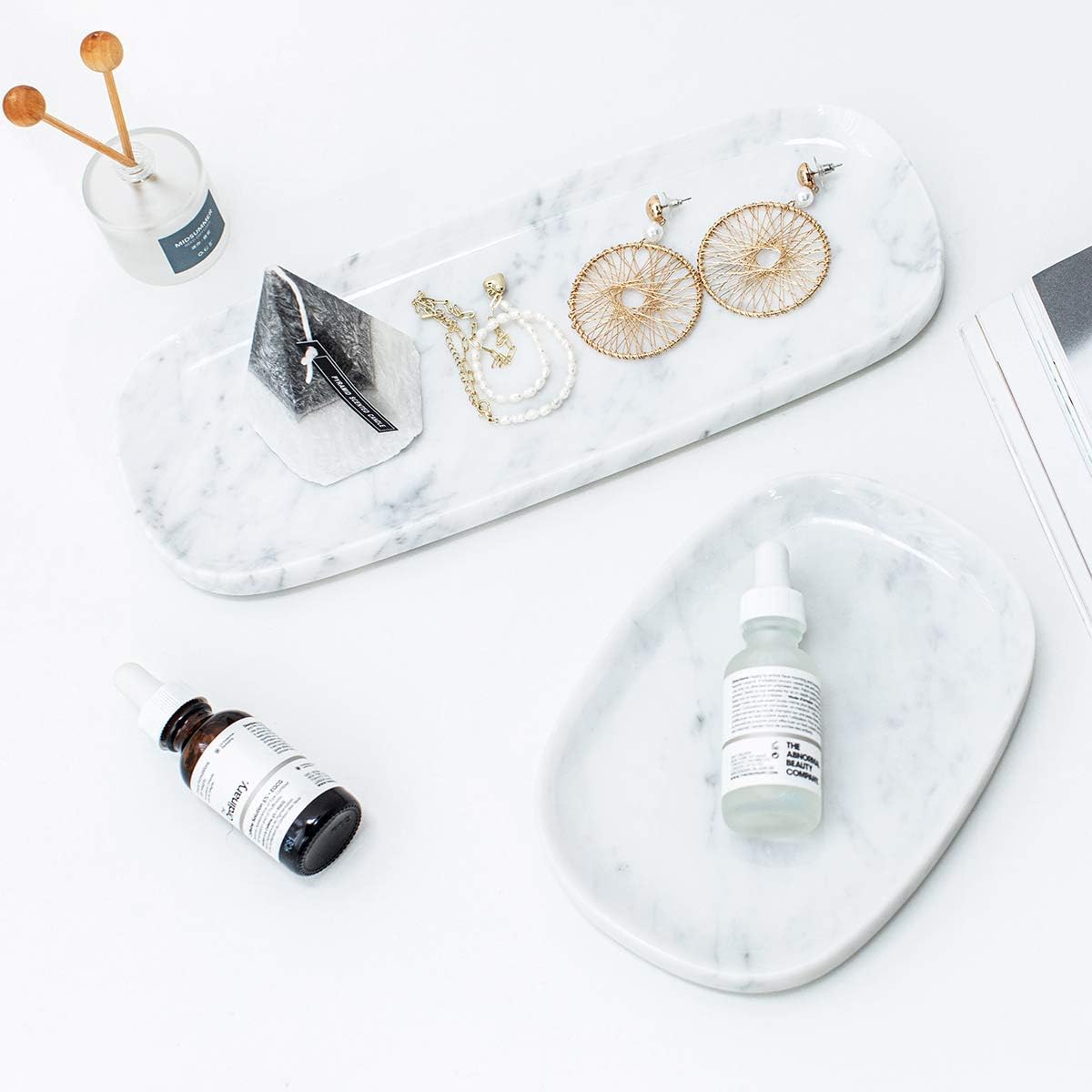 Marble Vanity Tray 7‘’ Decorative Tray Oval Storage Organizer Mini Bathroom Kitchen Dresser Jewelry Dish Ring Holder for Counter, Vanity, Dresser, nightstand or Desk