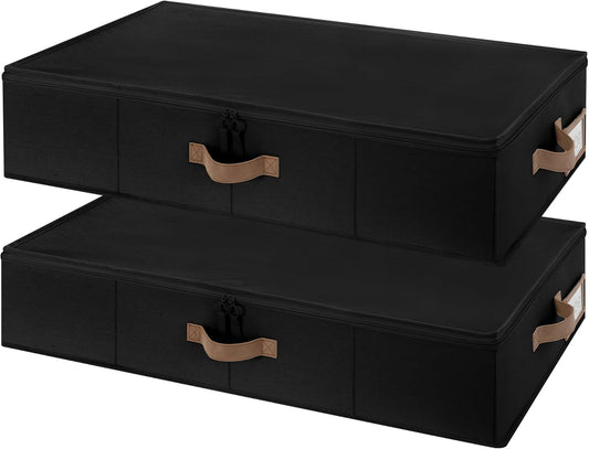 StorageWorks Underbed Storage with Lid, 2-Pack Under Bed Storage Containers for Clothes, Bedding, and Sweaters, Black