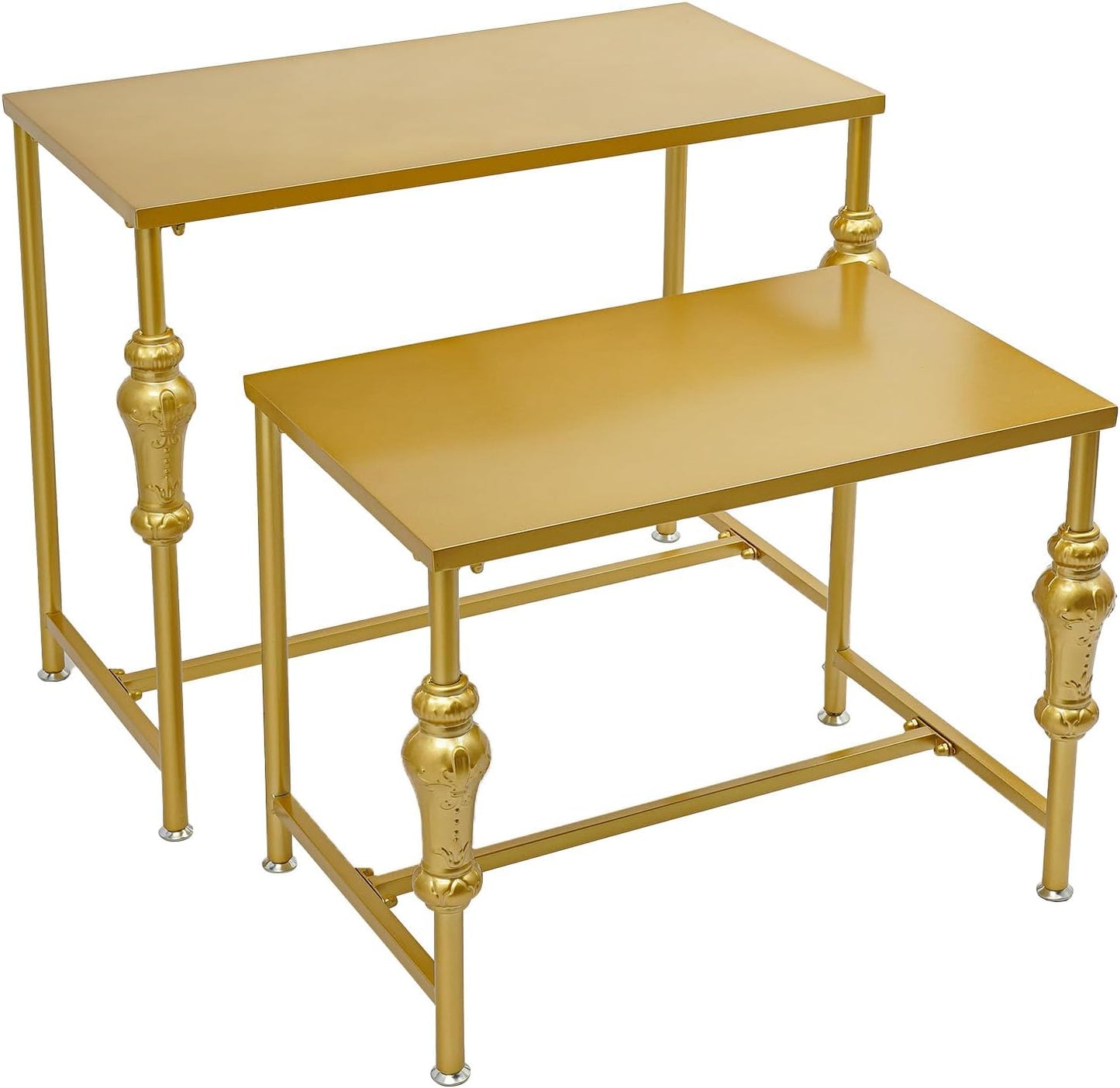 2Pcs Retail Display Tables, Shoe Handbag Display Stand Nesting Tables Set Heavy Duty Purse Display Risers for Home Boutique Retail Store (Gold)