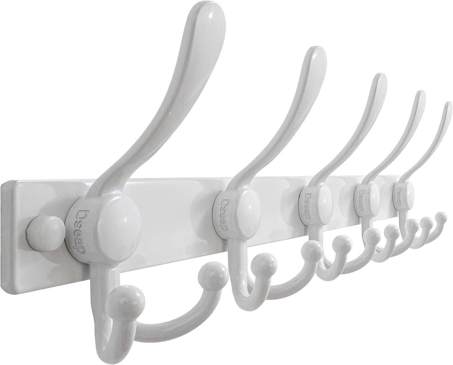 Dseap Coat Rack Wall Mount 2.0 Pro: Heavy Duty 300% Thicker, 16" Stud Mount, Stainless Steel Wall Coat Hooks Hanger for Clothes Jackets Hats Entryway Closet, MaxStrong Series, White
