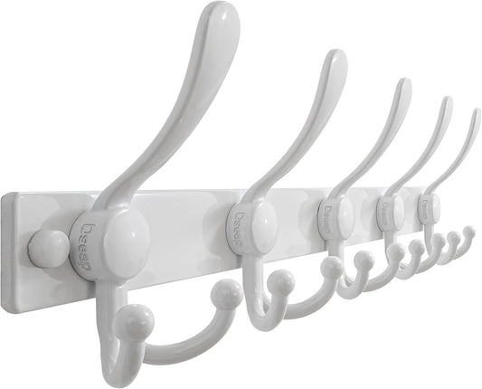 Dseap Coat Rack Wall Mount 2.0 Pro: Heavy Duty 300% Thicker, 16" Stud Mount, Stainless Steel Wall Coat Hooks Hanger for Clothes Jackets Hats Entryway Closet, MaxStrong Series, White