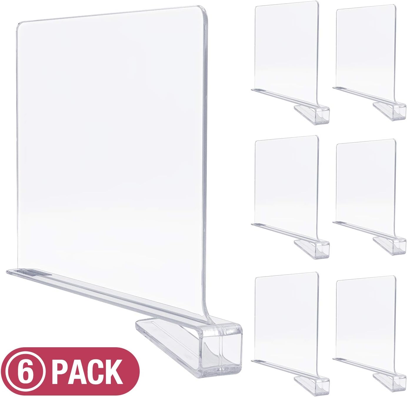 Sorbus 6 Acrylic Shelf Dividers for Closets organization Shelves, Organizer for Clothes shelf, Linens, Purse Separators, Clear Acrylic Dividers separator for Closets, Kitchen Cabinets Bedroom (6-Pack)