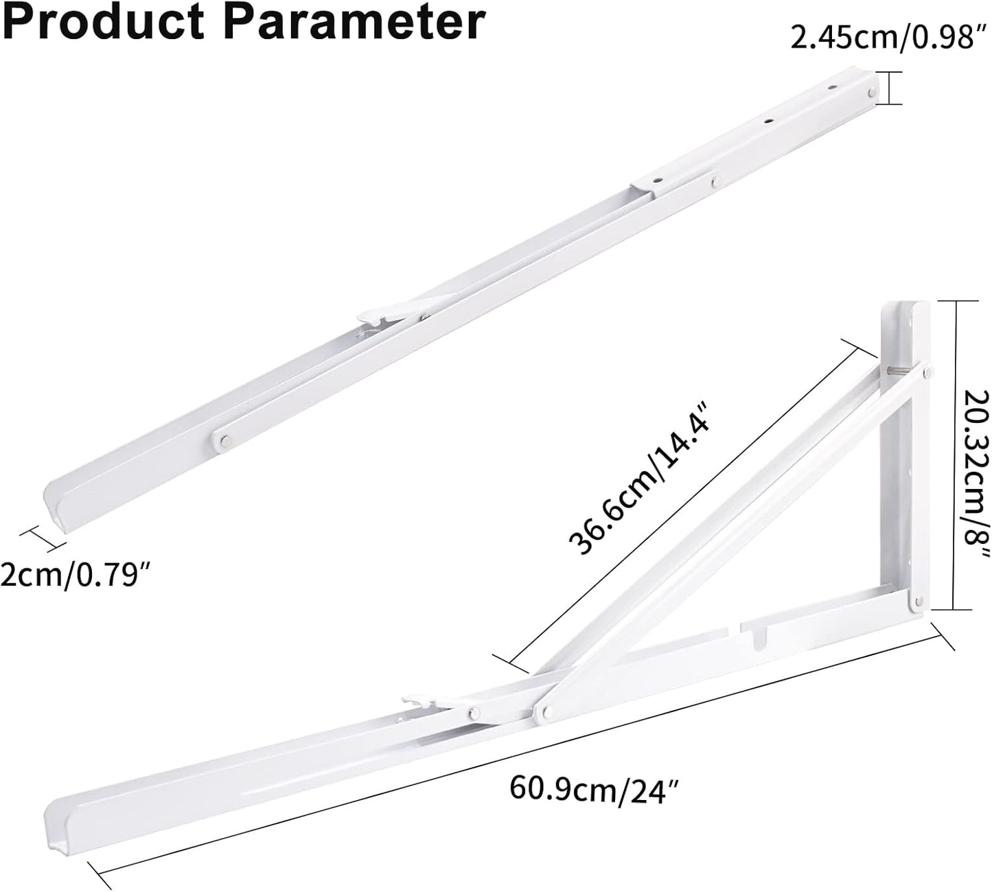 YUMORE 24 Inch Folding Shelf Brackets, Heavy Duty L Bracket, White DIY Collapsible Shelf Bracket for Workbench Folding Table Hinge, Max Load: 330lb, 2 Pack