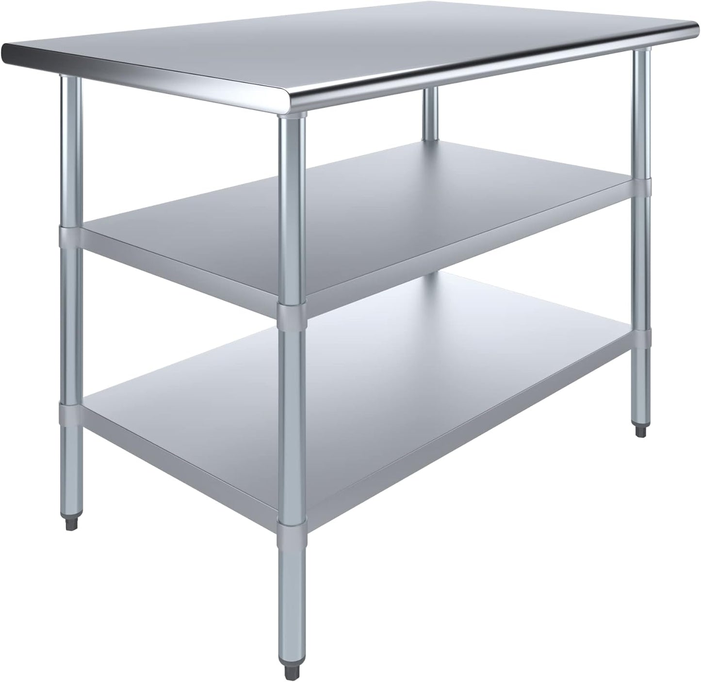 AmGood Stainless Steel Work Table with 2 Shelves | NSF | Metal Utility Table (48" Long x 30" Deep)