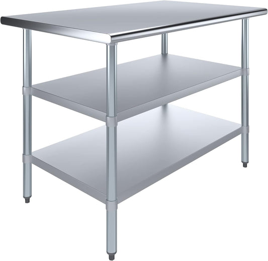 AmGood Stainless Steel Work Table with 2 Shelves | NSF | Metal Utility Table (48" Long x 30" Deep)