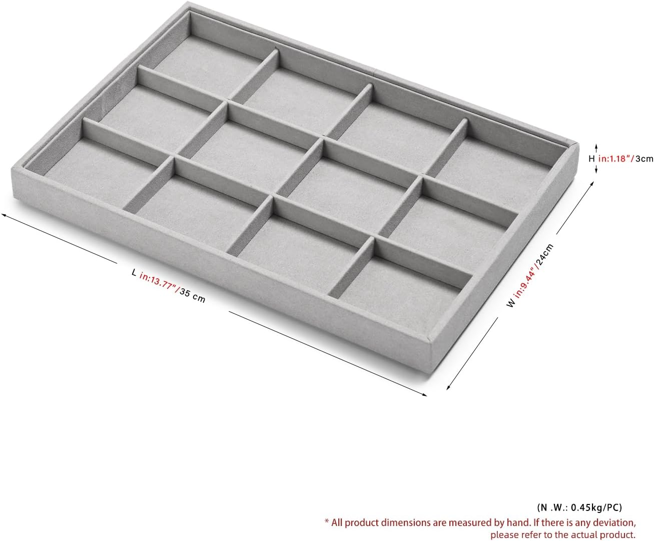 12 Grids Microfiber Jewelry Trays Bracelets Tray Stackable Jewelry Organizer Trays for Drawer Bracelet Holder Earring Tray For Bracelet Bangle Earrings Watches Storage (Grey)