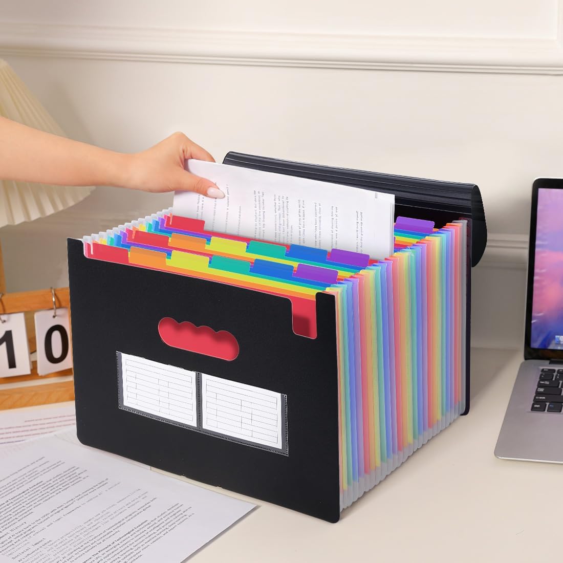 SKYDUE Accordion File Organizer with 26 Pockets & Label Stickers, Expanding File Folders Fit for A4 & Letter Size Paper, Multi-Functional Document Organizer for Home & Office File Management