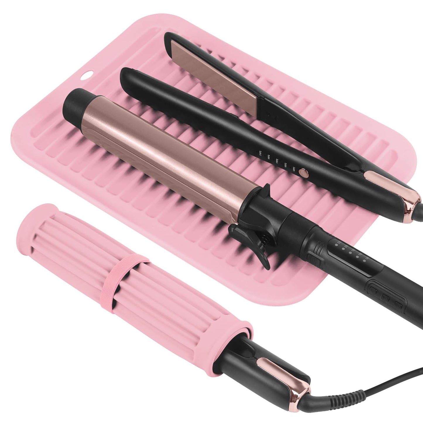 Large Silicone Heat Resistant Mat, Professional Hot Hair Tools Mat for Curling Iron, Flat Iron, Hair Straightener, Portable Hot Pad Cover with Velcro for Travel Home Salon(11.8" x 9.0")