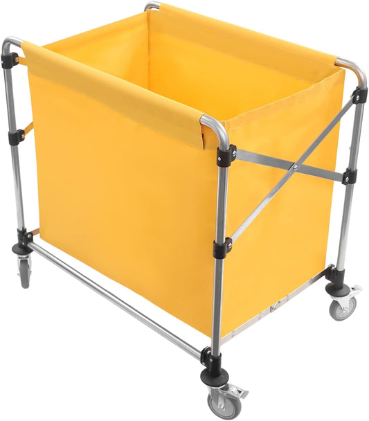 Commercial Laundry Cart with Wheels,Folding Laundry Hamper Cart,Heavy Duty Rolling Laundry Basket with Large Capacity,Laundry Sorter Trolley for Home Hotel Apartment (Yellow, 35.43 * 23.62 * 34.65in)