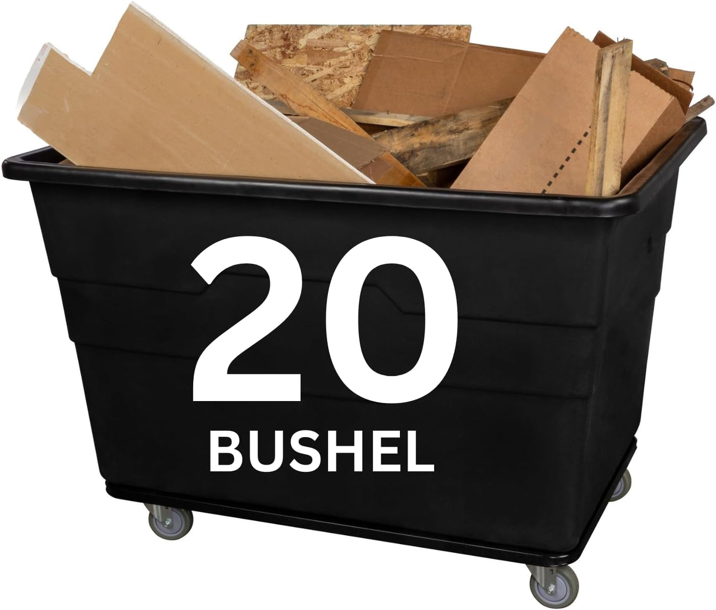 Commercial 20 Bushel Utility Cart with Steel Base, Poly Box Basket Truck, Laundry Cart, and Rolling Trash Bin, 51.5-Inch x 35.5-Inch x 36-Inch, 1000 Pound Weight Capacity, Black