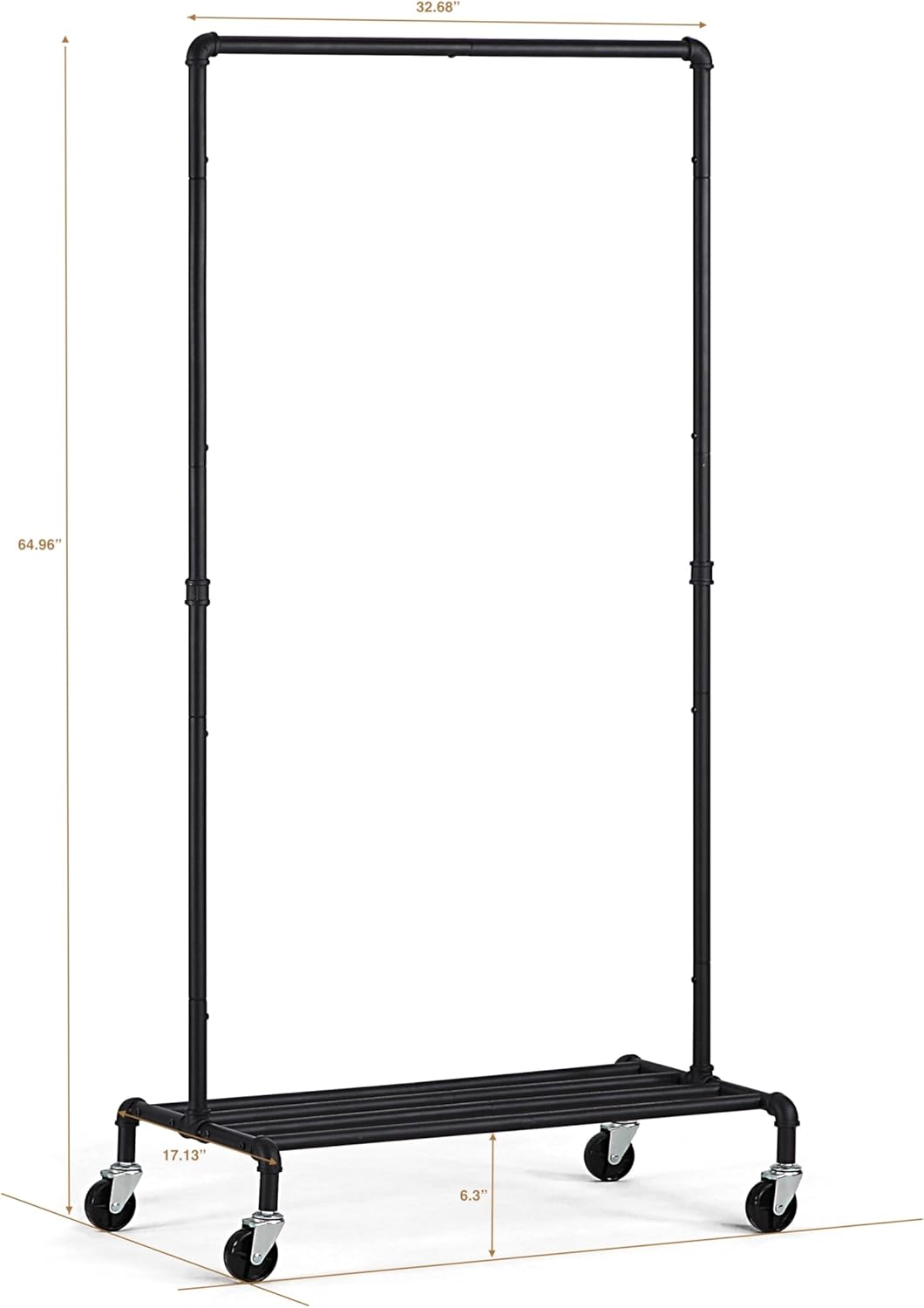 SunnyPoint Industrial Loft Style Rolling Garment Rack - Rolling Clothes Organizer (Single Rack)
