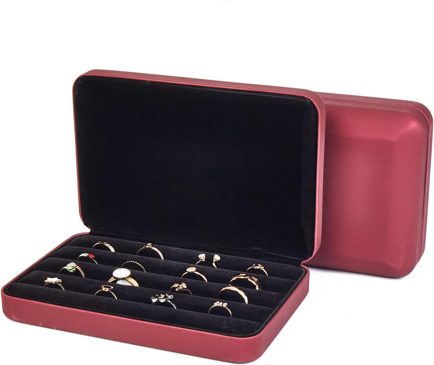 Jewelry Ring organizer Box, Portable Small Storage Display Case, Fashion Ring Tray Holder Showcase, Ring Boxes for Multiple Rings Fits for Travel or Home Organizers (red)