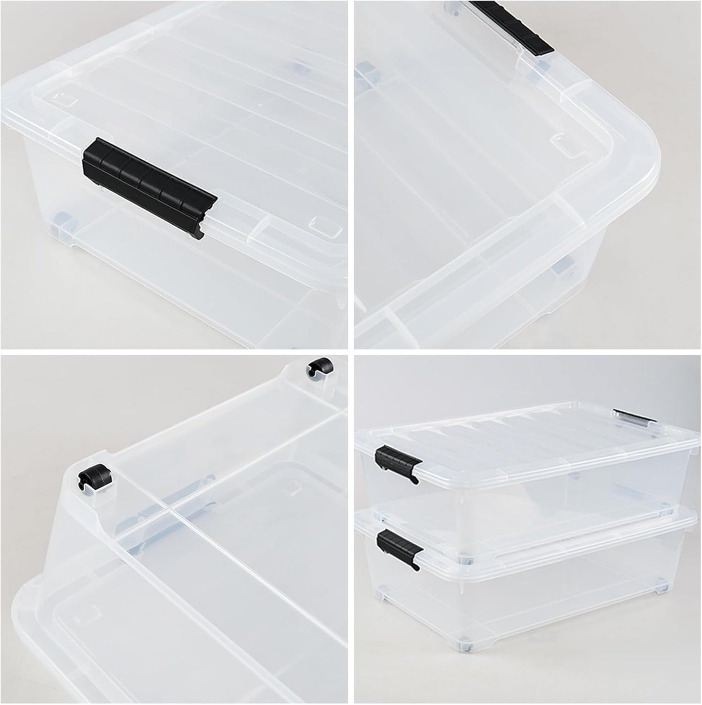 Saedy 4 Pack 25 L Under Bed Storage Box on Wheels, Plastic Lidded Storage Container Bins, F