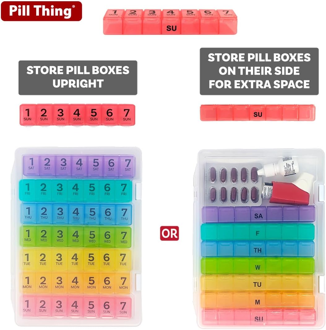 7 Times a Day Weekly Pill Box Organizer Case, Secure 7X Pillbox with Medication Schedule, Includes Premium Lifetime Subscription to Medisafe App (7 Time-a-Day)