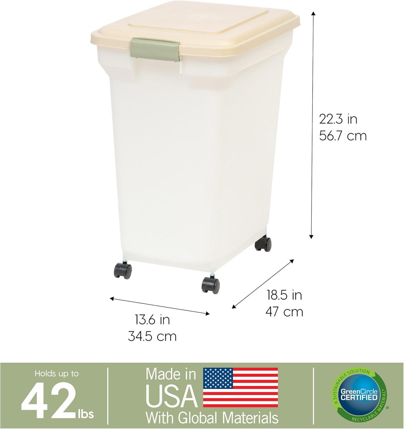 IRIS USA 67 quart Airtight Pet Food Container, Almond (300689)