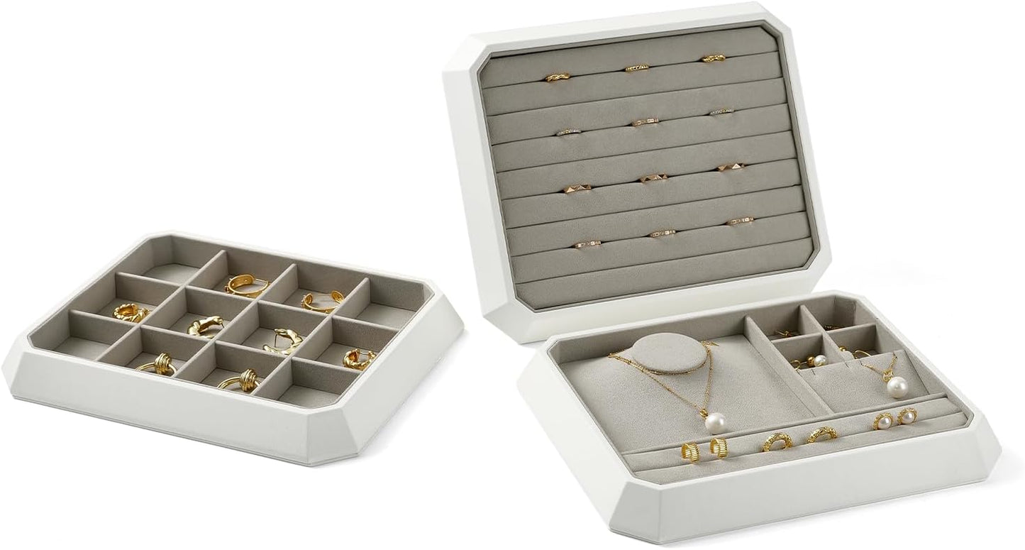 PU Leather Jewelry Organizer Tray - 12 Grid Stackable Jewelry Display for Bracelets, Earrings, Rings & Necklaces - Grey Jewelry Storage Tray for Dresser, Drawer, Store Display (11”x9”)