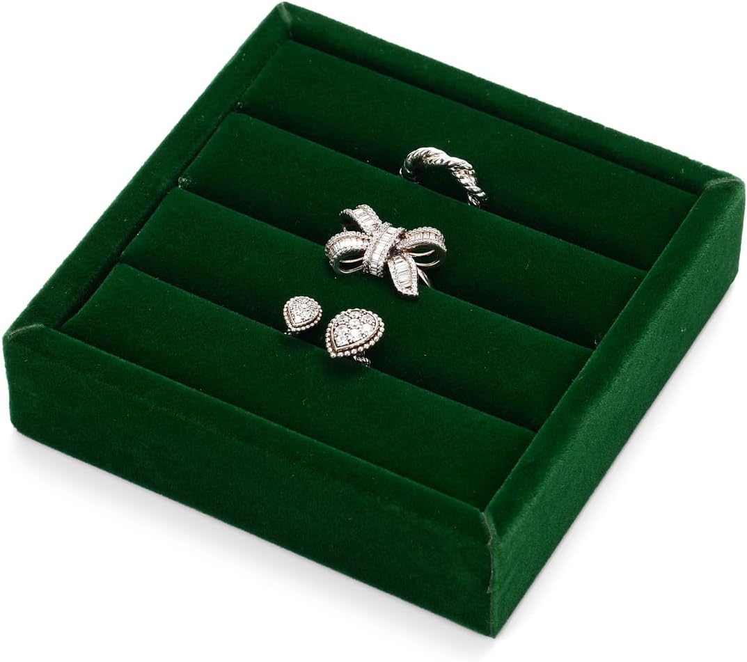 Green Velvet 3-Slots Jewelry Ring Display Tray Showcase Small Jewelry Display Organizer Tray for Rings(S)