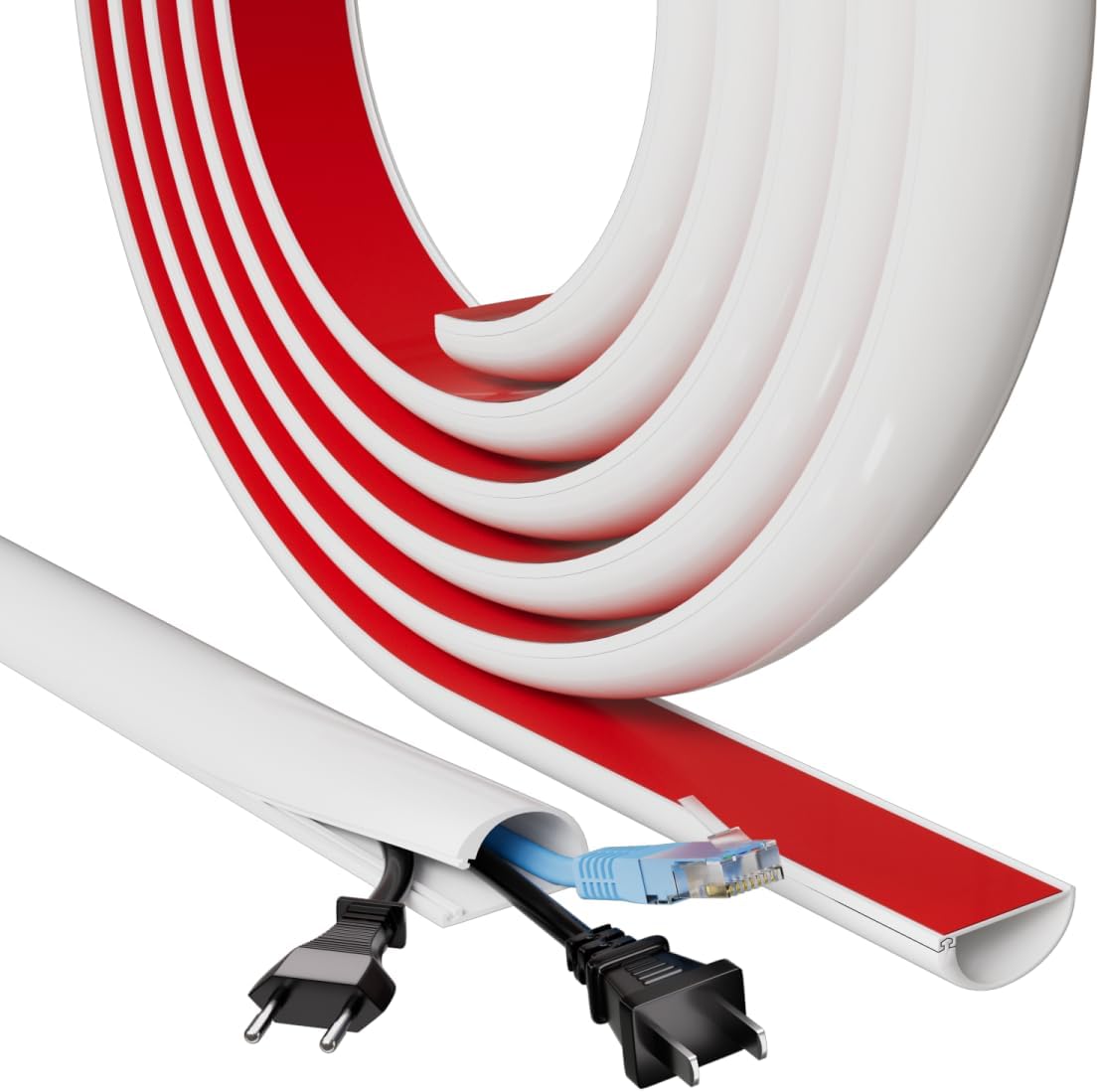 78" Side Buckle Cable Hider Cords,Extension Cord Covers for Wires On Wall,Adhesive Cord Hider for Wall Mount Tv, Wire Channel for Cable Concealer,Cable Raceway Home & Office,White, W 1.08"× H 0.6"