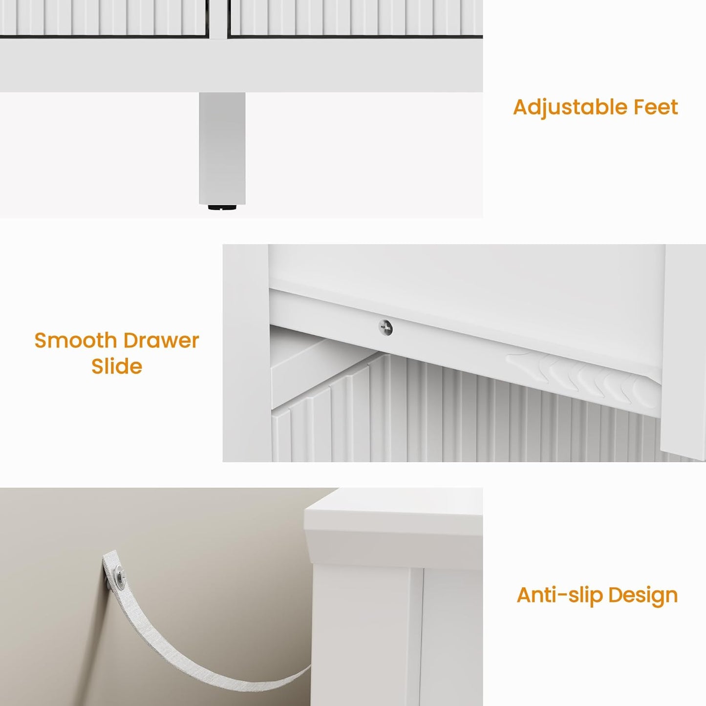 RoyalCraft White Dresser for Bedroom with 9 Drawers, Fluted Painted Wood Chest of Drawers, Modern TV Stand Storage Cabinet for Living Room, Hallway