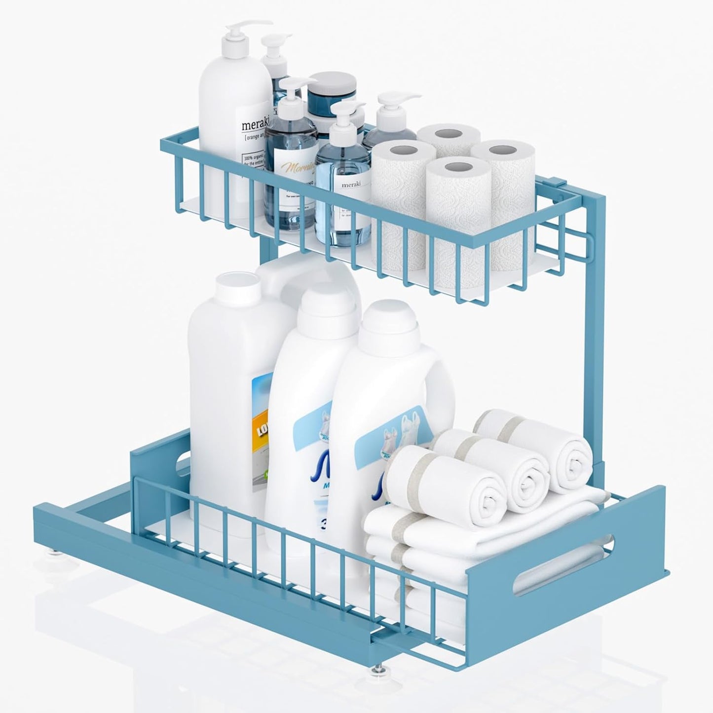 Under Sink Organizer Storage 2-Tier Premium Metal Pull-Out Racks, Height Adjustable, Easy Installation | Kitchen & Bathroom Organizers Pack of 1 Teal
