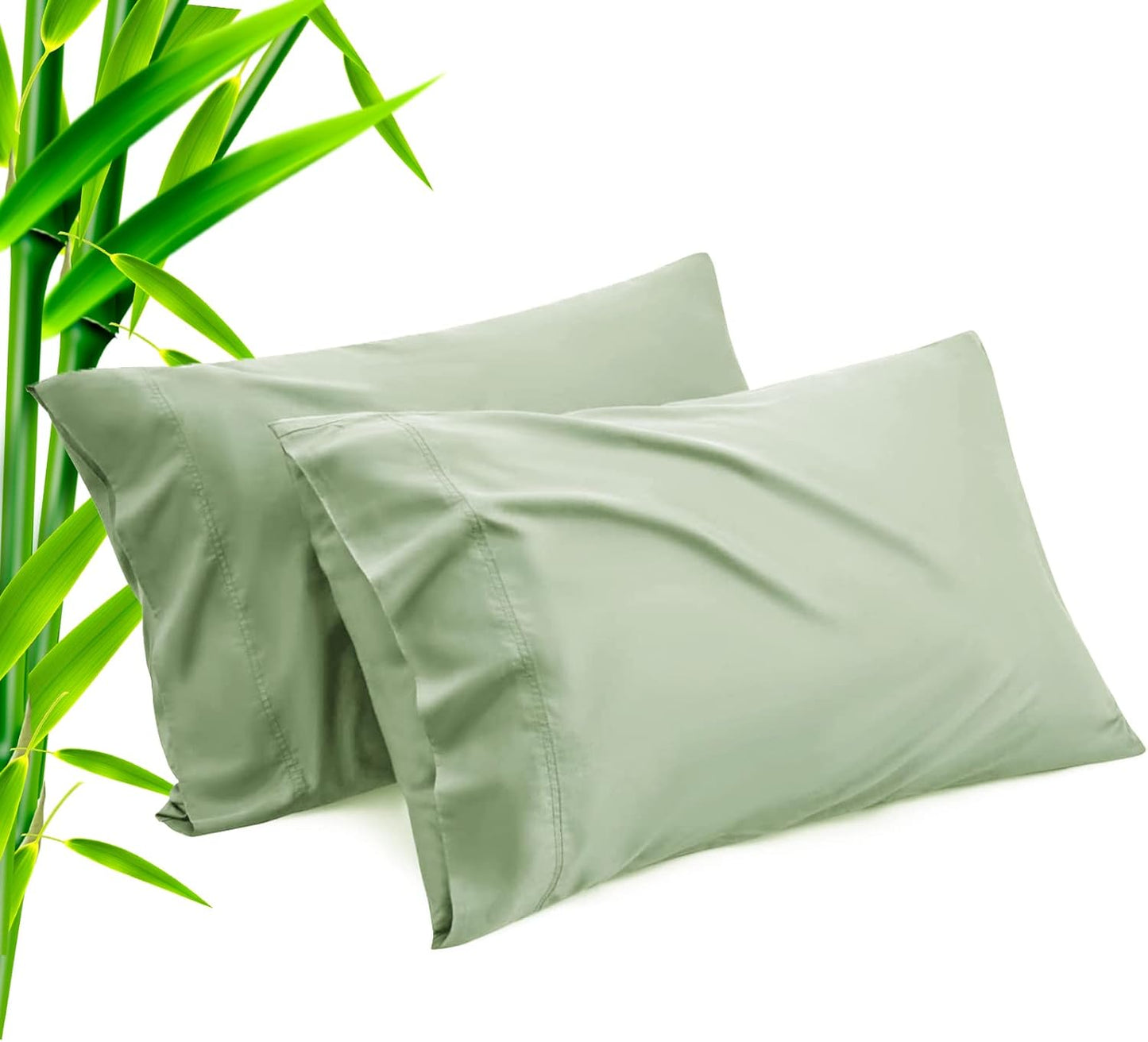 TELUS Green Pillow Cases King Size 2 Pack, Bamboo Rayon Cooling Pillowcases with Envelope Closure, Cool Breathable Pillow Cover for Hot Sleepers & Night Sweats, 20x40 inch