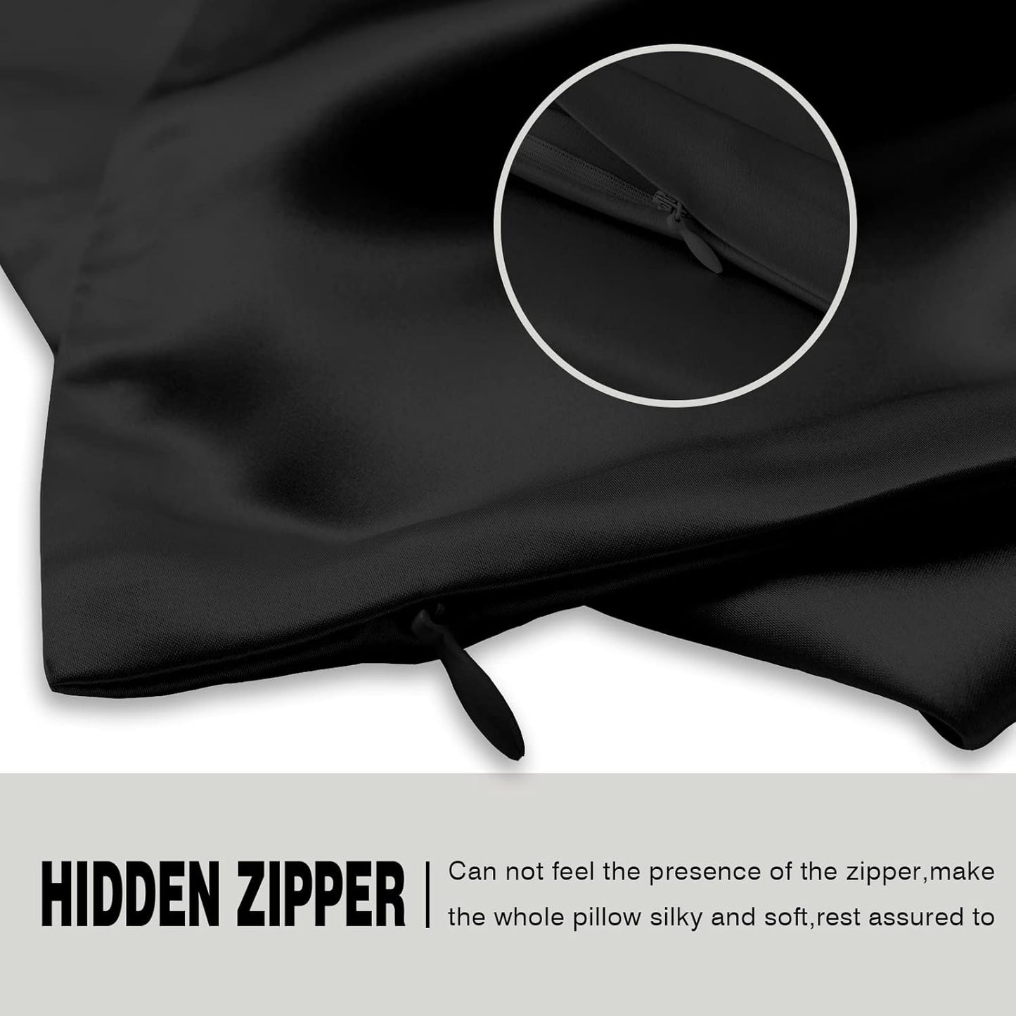 Natural Mulberry Silk Pillowcase for Hair and Skin Queen Size 20"X30" Silk Pillow Case with Hidden Zipper Soft Breathable Smooth Cooling Silk Pillow Covers for Sleeping(Black,Queen,1Pcs)