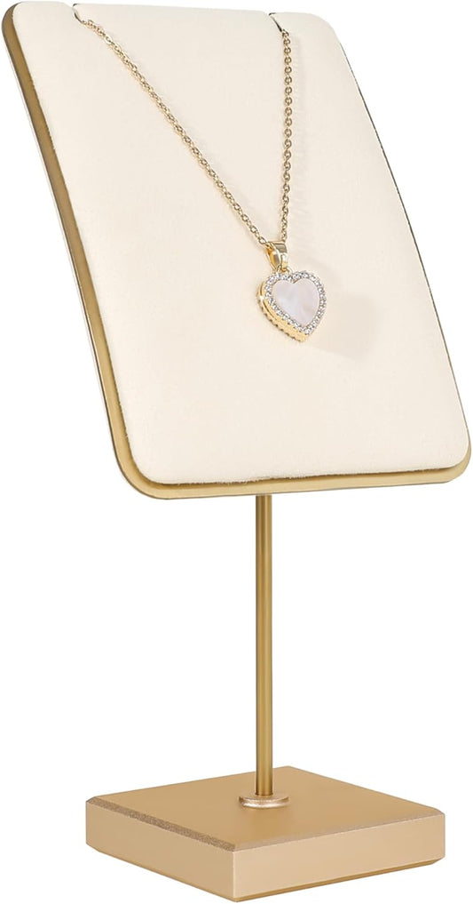 GemeShou Beige jewelry stand necklace holder, Gold necklace display stands for selling, Velvet necklace hanger storage【Beige】