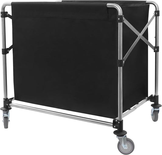 Commercial Laundry Cart with Wheels,Folding Laundry Hamper Cart,Heavy Duty Rolling Laundry Basket with Large Capacity,Laundry Sorter Trolley for Home Hotel Apartment (Black, 35.43 * 23.62 * 34.65in)