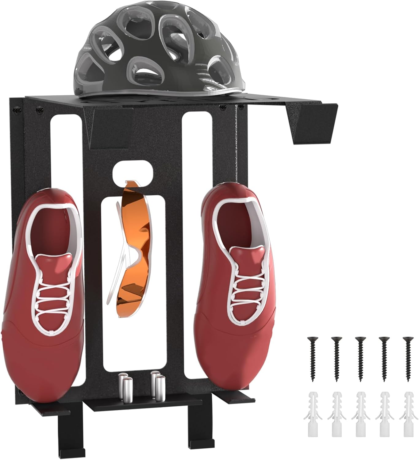 Bike Wall Mount Rack, Wall Bike Rack with Shelf and Hooks, Bike Storage Wall Mount System For Race Bicycles and Mountain Bikes, Space Saving Wall Mounted Hanger for Garage, Store your helmet and shoes