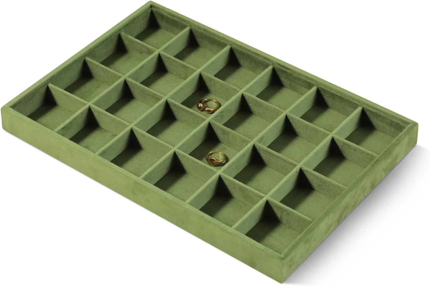 Velvet Stackable Jewelry Display Tray, 24 Grid Earring Ring Storage Tray, Drawer Divider Jewelry Accessories Organizer Plate (Olive Green)