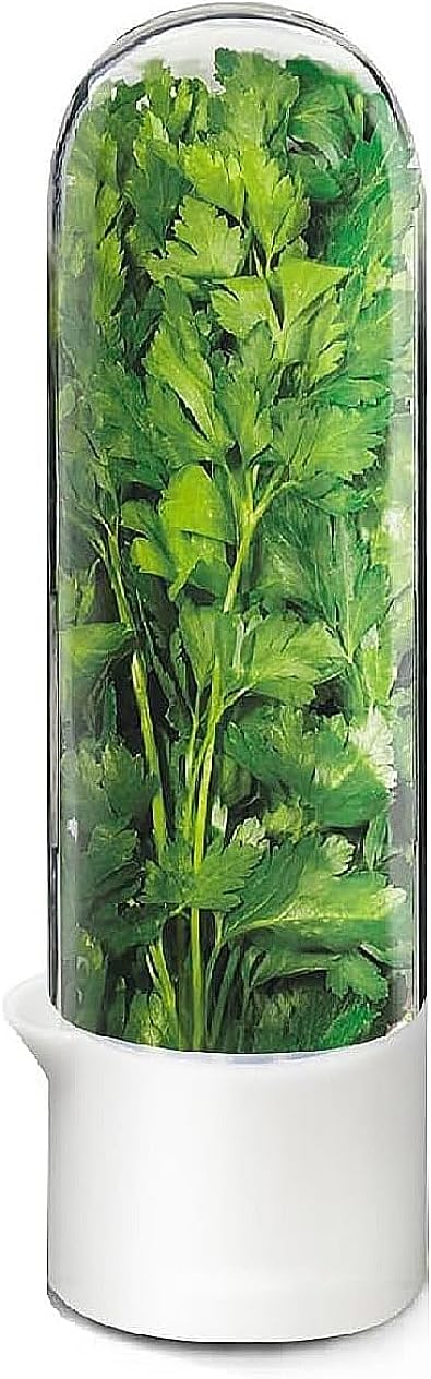 Cilantro Container for Fridge, Herb Saver for Refrigerator - Fresh Herb Keeper for Cilantro, Basil, Asparagus, Parsley, Keeps Greens Vegetables for 2-3 Weeks
