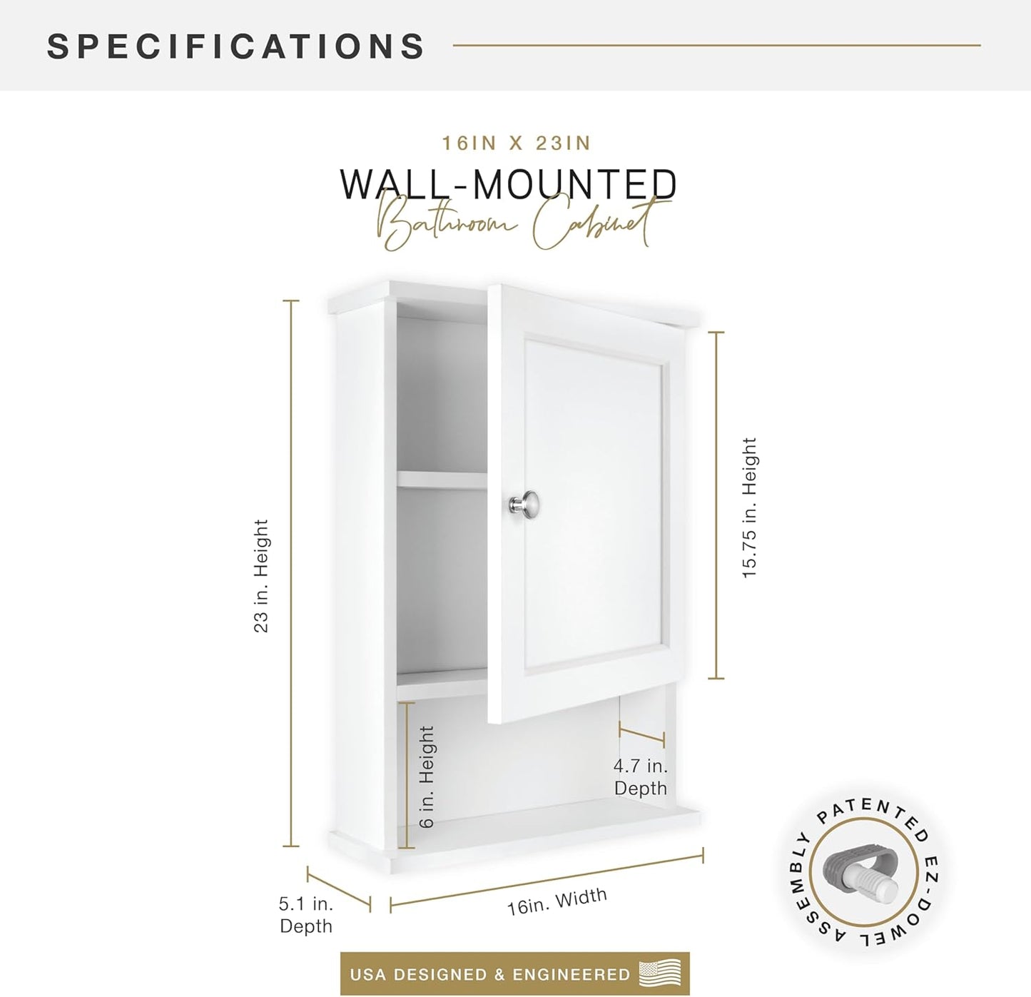 MCS 23x16 White Medicine Cabinet Organizer, Wall Mounted Bathroom Cabinet for Over-The-Toilet Storage, Bathroom Furniture & Restroom Organizer