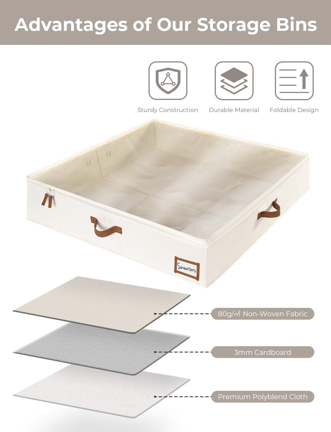 StorageWorks Underbed Storage Box, Under Bed Clothes Organizer With Sturdy Structure and Ultra Thick Fabric, 33" L x 31" W x 6 ¾ "H, 2 pack