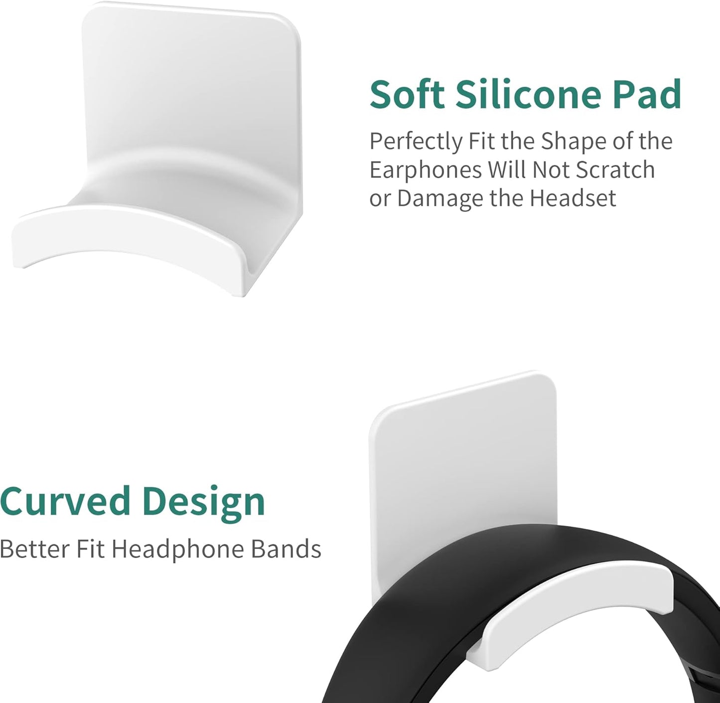 HomeMount Headphone Stand - Adhesive Gaming Headset Hanger Hook Desk Mount for Most Headphones & Controllers (White 2Pack)