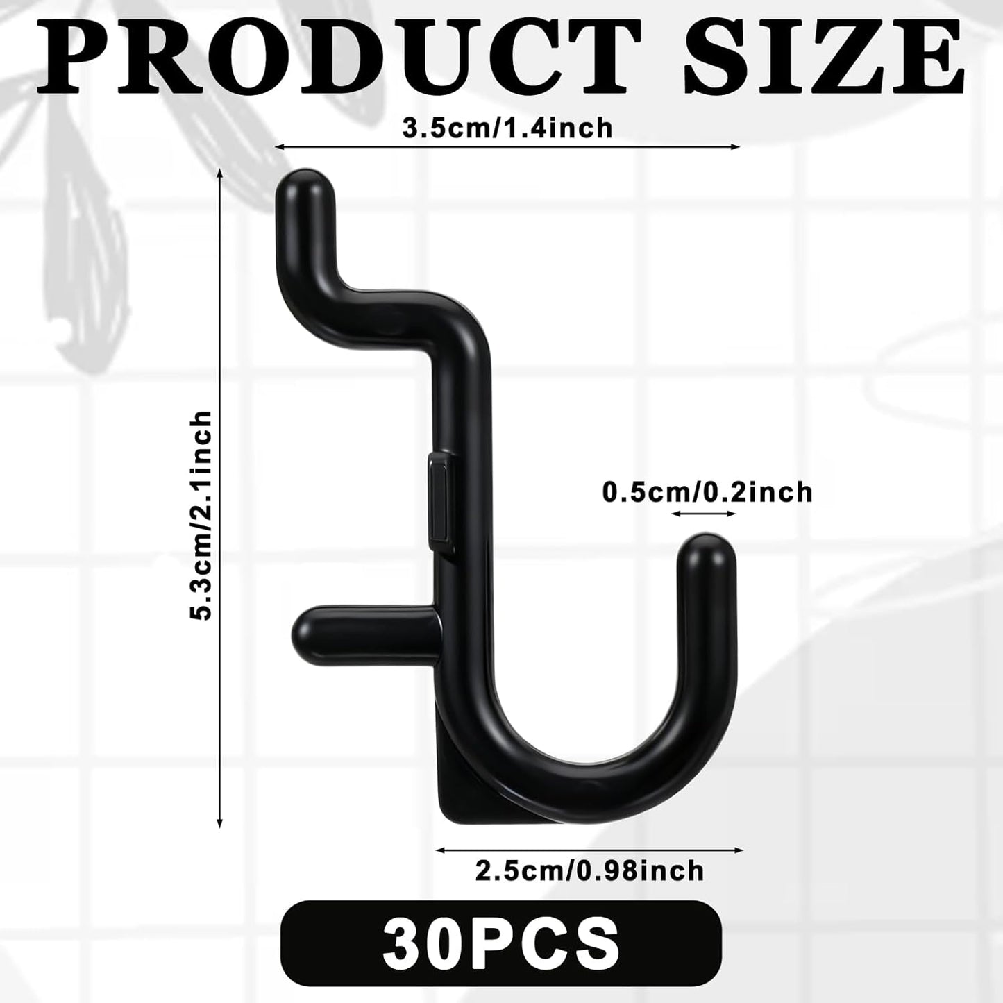 30 Pcs Black Pegboard Hooks, 1/4" Plastic Pegboard Hooks J Hooks Wall Display Assortment Peg Board Hooks for Hanging Tools Jewelry Necklaces Keys Organizer
